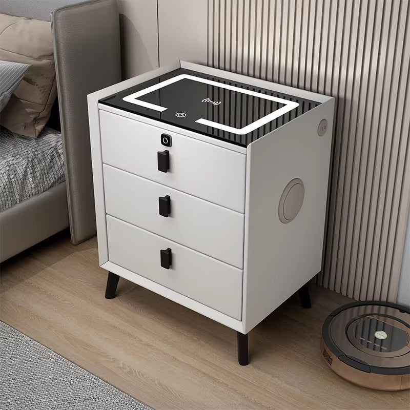 Velador Moderno 3 Cajones con Cargador Inalámbrico y Puertos USB