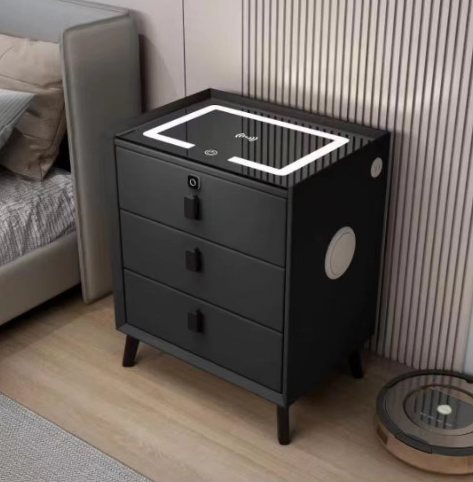 Velador Moderno 3 Cajones con Cargador Inalámbrico y Puertos USB