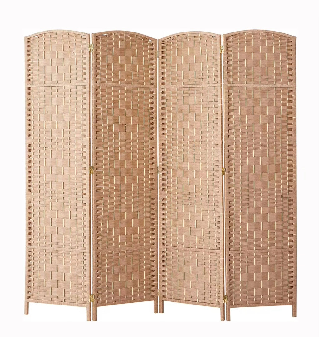 BIOMBO DIVISOR DE AMBIENTES BAMBÚ 4 PANELES BEIGE